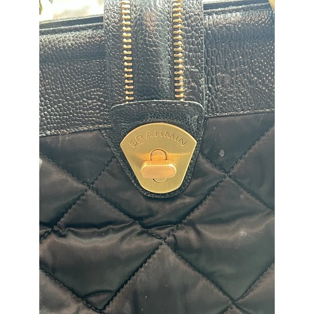 Brahmin Black Quilted Leather Briefcase - Picture 3 of 15